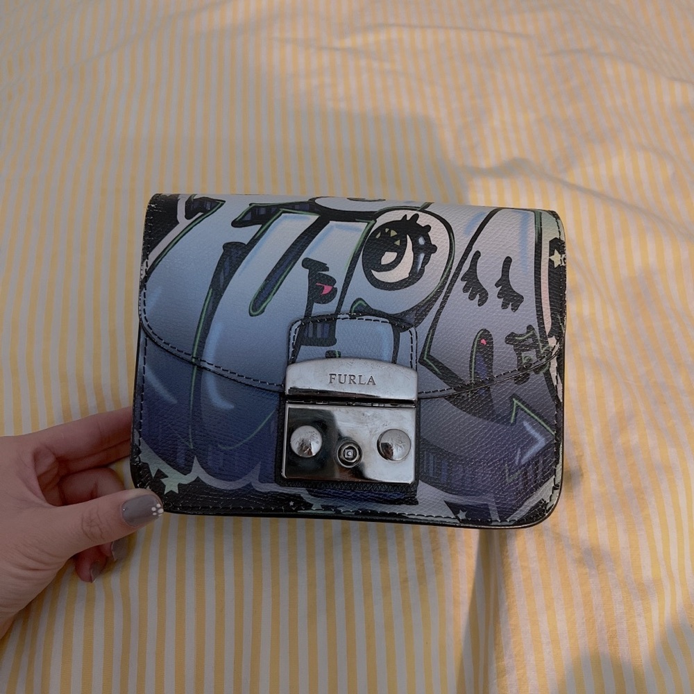 Furla Metropolis Graffiti Mini In Toni Indaco/indigo Multi